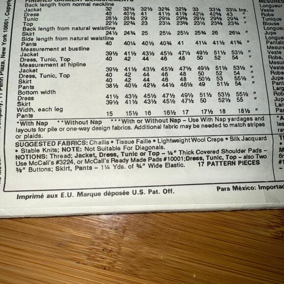 Vintage 1989 McCall's Womens pattern 4588  Size 16 1/2-18 1/2 uncut - Picture 5 of 5